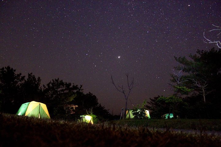 キャンプの夜、満天の星空