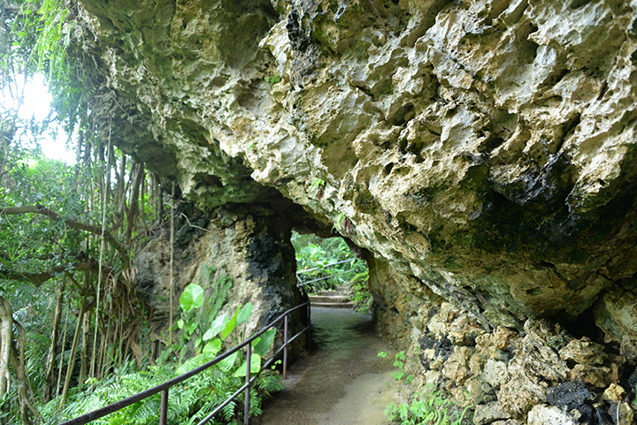 ガンガラーの谷の岩が崩れ落ちて出来た自然のトンネル