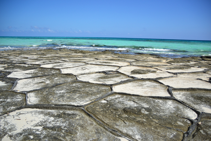 久米島、エメラルドグリーンの海に広がる畳石