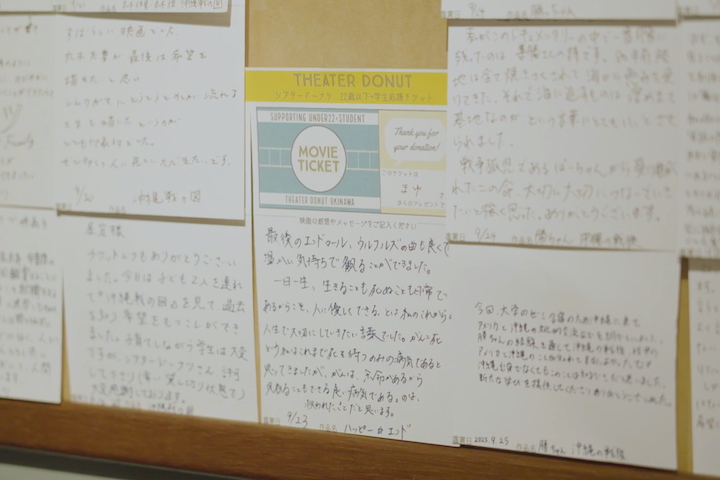 利用された応援チケットには鑑賞者の感想が書き込まれ、提供者や製作者に還元されます
